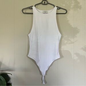 White Babaton Sculpt Contour High Neck Sleeveless Bodysuit with snaps